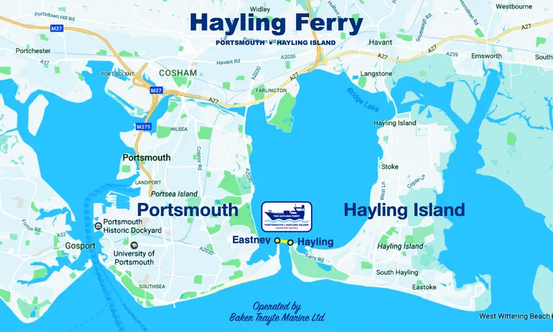 Map of the Hayling Island Ferry route between Eastney and Ferry Point